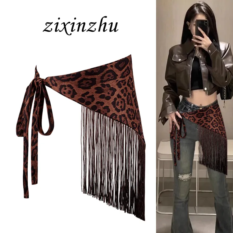 三角巾腰封女配牛仔裤豹纹流苏腰带复古美式辣妹裙子配饰街舞屁帘