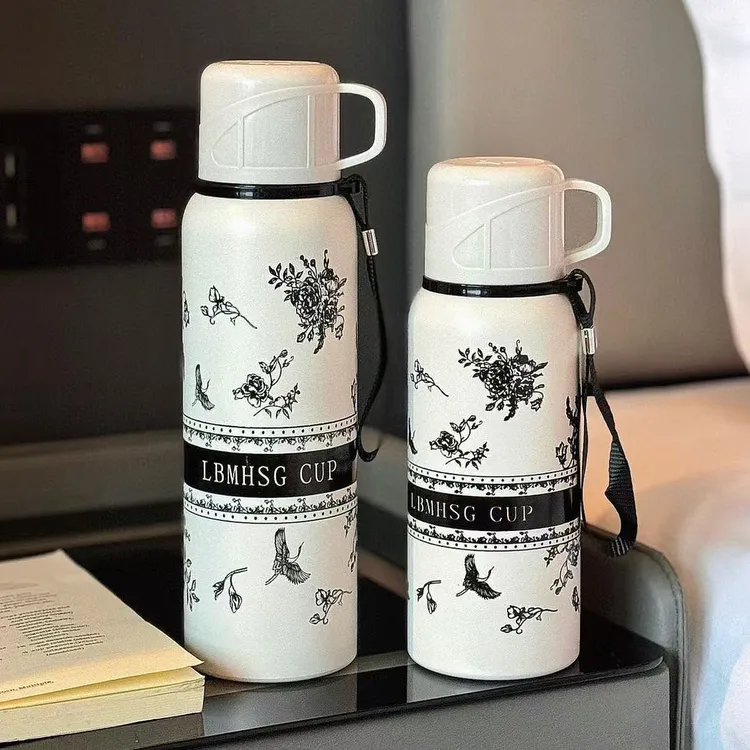 栀子花保温杯316不锈钢大容量水杯女生学生高颜值便携双盖随行FG