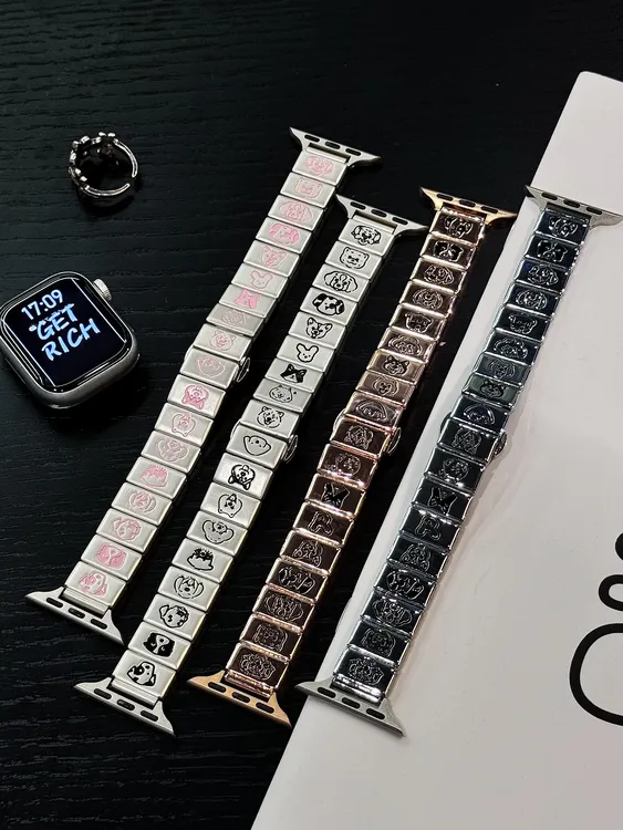 适用iwatch苹果猫猫狗狗金属钢带表带小米910华为vivogt荣耀表带