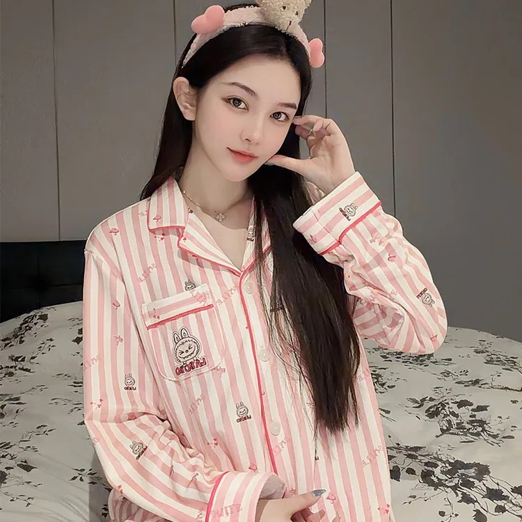 SIEOYJIEA/私迹大榕家【粉系条纹】女款海岛绒时尚高定家居服睡衣