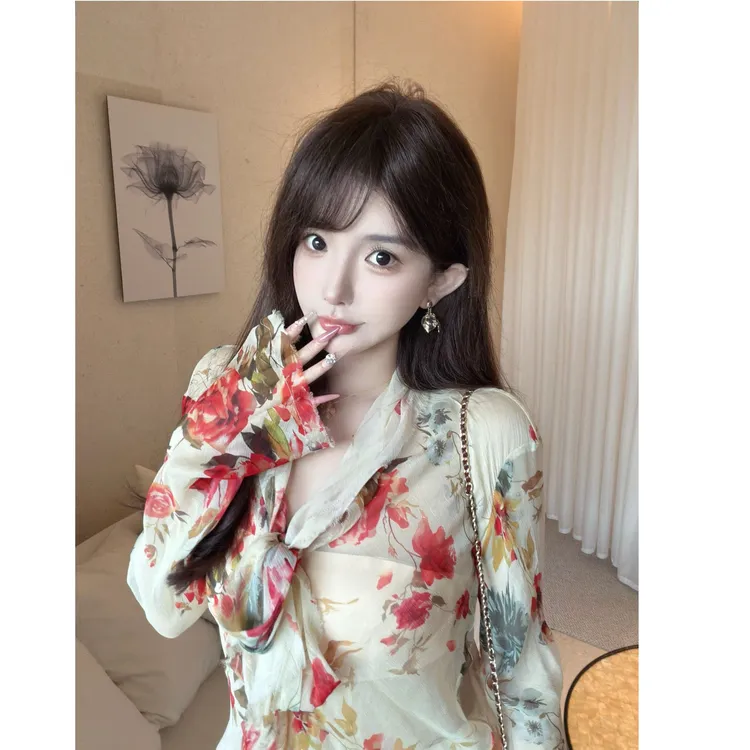GUIDI GUDI【红玫瑰的故事】重工水彩玫瑰度假衬衫汉服/黄加蓝