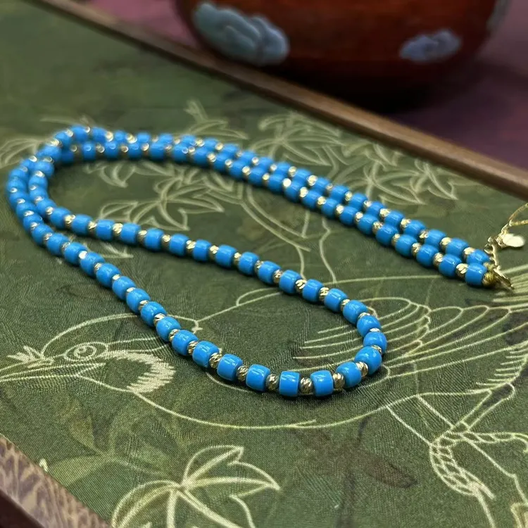 【珺笙·周年专享】典藏•极光蓝精灵玉化绿松石18K金直切项链