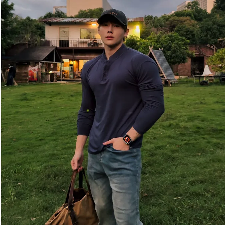 BEESTRONG 秋冬高级氛围感亨利小立领拼接polo衫长袖