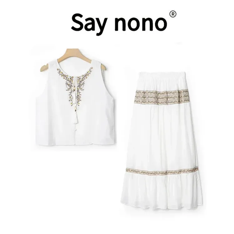 懒猫nonolSaynono重工麦穗刺绣波西米亚民族系带背心度假TZ2594