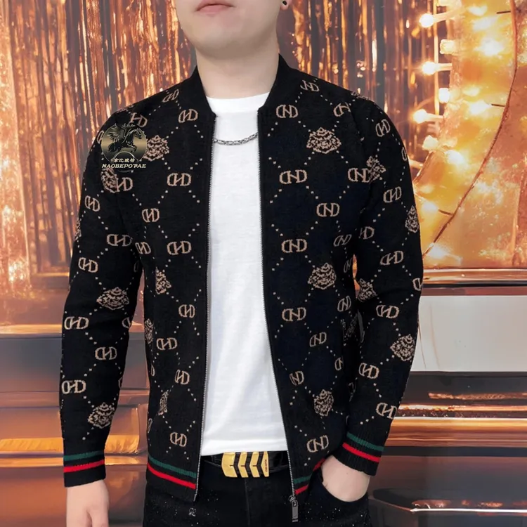 拿比玻特男士秋冬毛衣针织开衫时尚拉链衫印花欧货高档上衣夹克