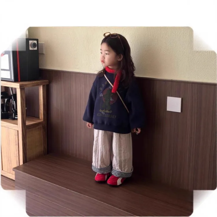 女童加绒卫衣秋冬2025新款时髦儿可爱卡通保暖加厚上衣宝宝套头衫