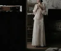 【雾时花】雅致浪漫皱飘飘蕾丝花边装饰上衣+半裙套装