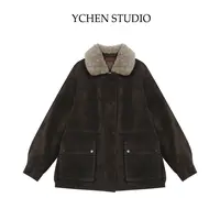 YCS【筑梦家】冬季新款翻领拼接90白鸭绒中长款宽松羽绒DW2228YR