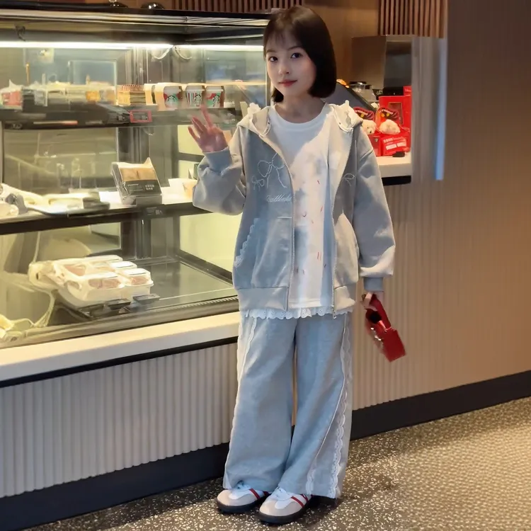 女大童春装套装2025新款春秋季卫衣外套阔腿裤两件套女孩衣服潮