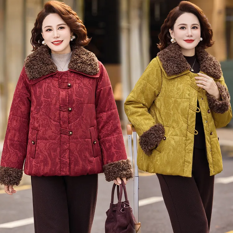 中年妈妈棉衣冬装加绒外套新中式加厚棉袄中老年女装洋气国风棉服