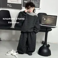 【现货】加绒套装2025秋冬新款条纹卫衣男童时尚洋气童装宝宝11680