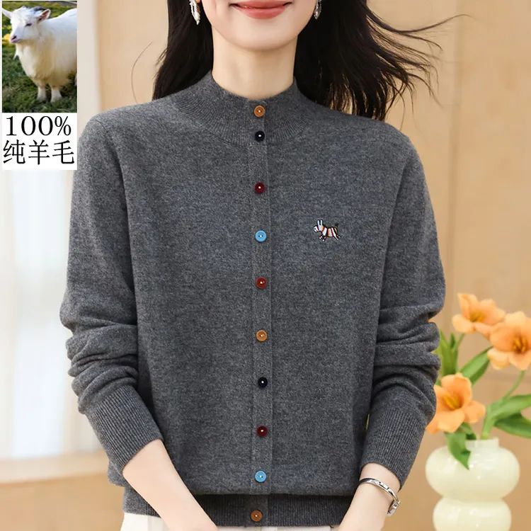 时尚妈妈装秋冬款半高领100%纯羊毛保暖针织毛衣中老年女高档打底