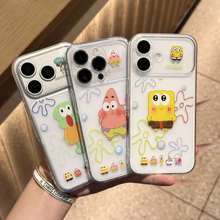秒变大视窗海绵宝宝派大星适用苹果17P磨砂水晶手机壳iPhone16/15