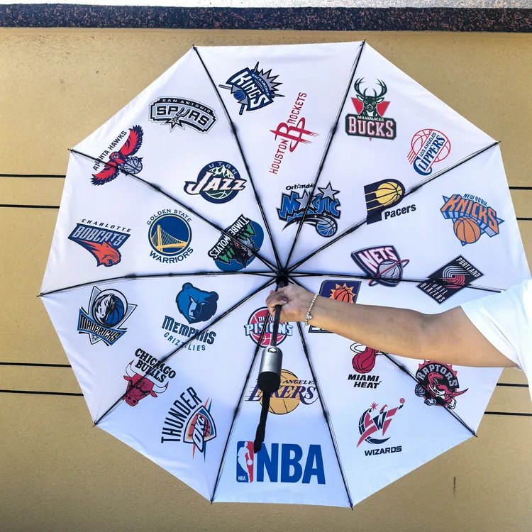NBA联名队标雨伞三折黑胶自动晴雨伞防晒防紫外线男女学生专用伞