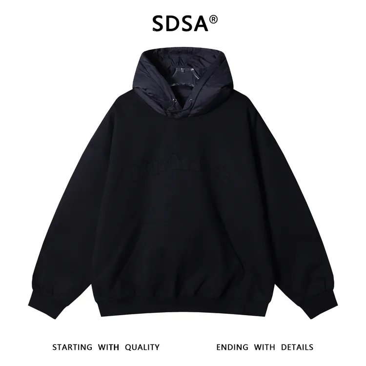 SDSA男士秋冬新款痞帅男装韩版拼接贴布字母设计连帽卫衣时尚潮流