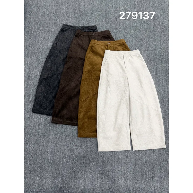 KIKI严选：279137-YER家南油欧货秋季马鞍绒公主线八分裤休闲裤子
