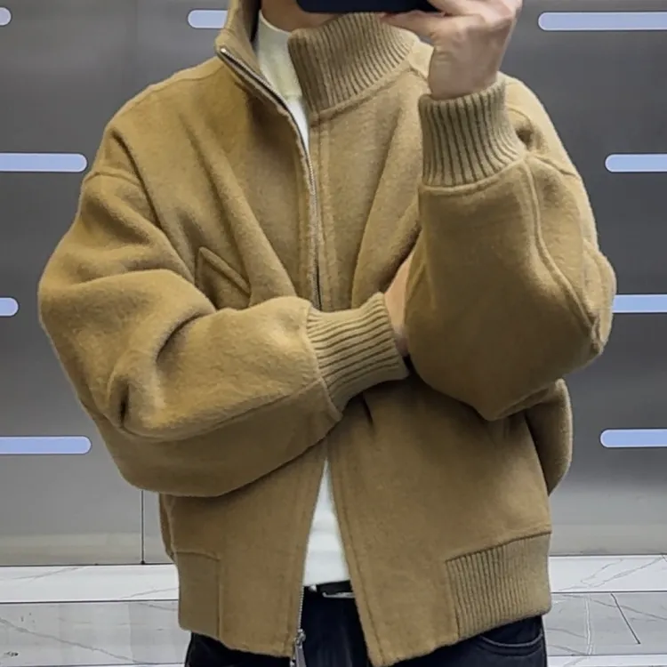 常规款收口袖韩版短款立领纯色毛呢大衣潮流外套男士休闲百搭连帽