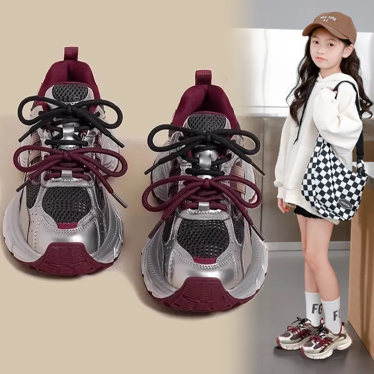 6-12岁女童老爹鞋2025秋冬新款儿童运动鞋本命红色中大童加绒鞋子