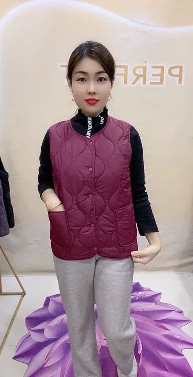 【扣子款】女厚款通勤风修身型冬季纯色马夹中老年加厚女装秋冬