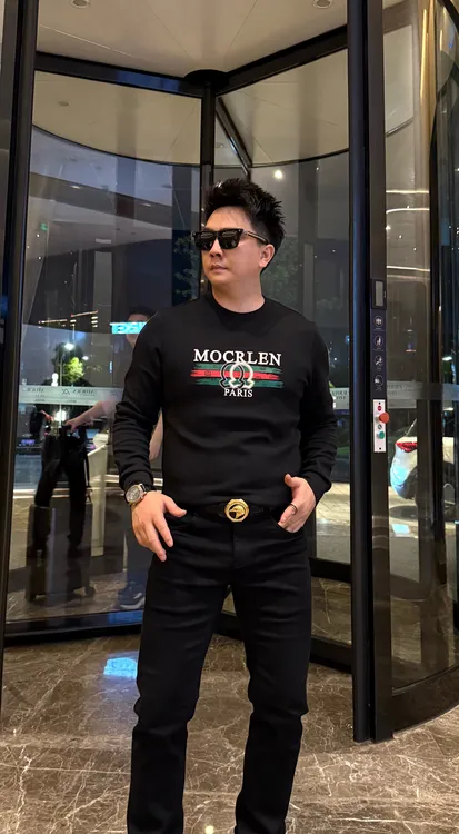 【马哥严选】欧货轻奢网红字母刺绣卫衣男2025秋季圆领半袖青年休闲