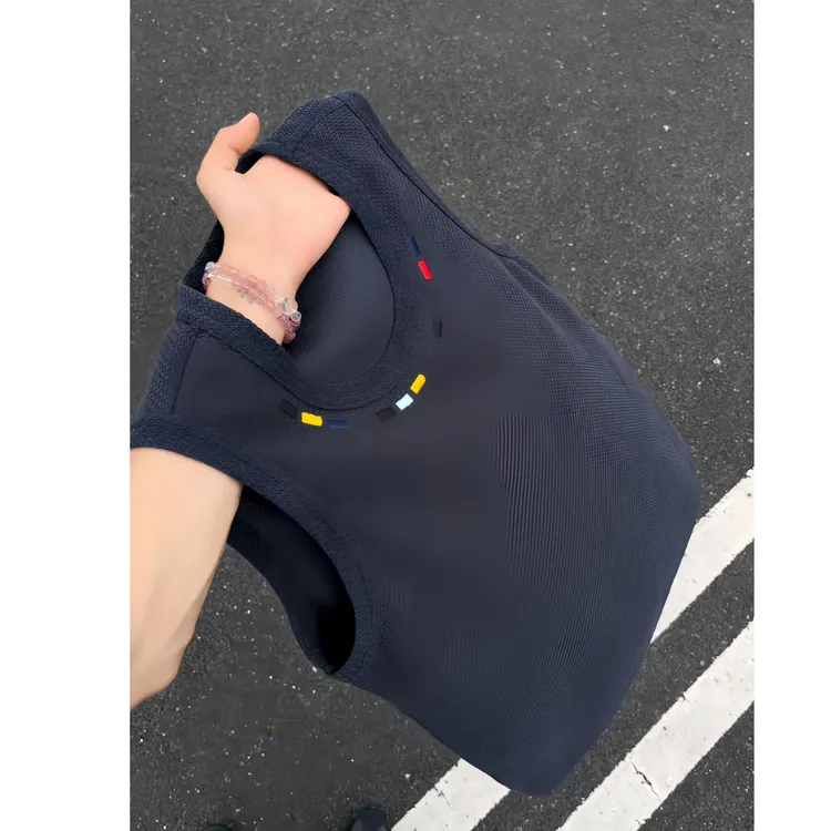 美式复古龙鳞纹透风透气不透肉男士夏季刺绣T恤宽松百搭运动坎肩