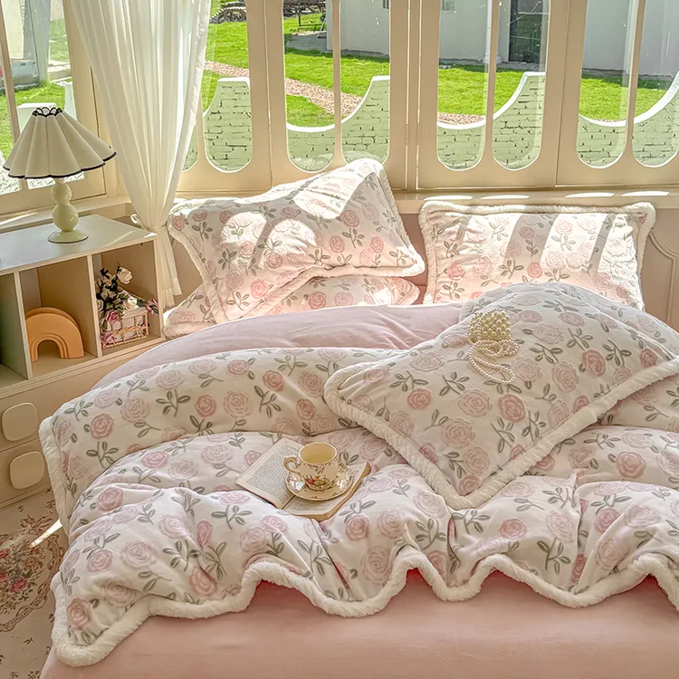 加厚保暖牛奶绒床盖四件套冬季双面不掉绒防静电高档床品档被套件