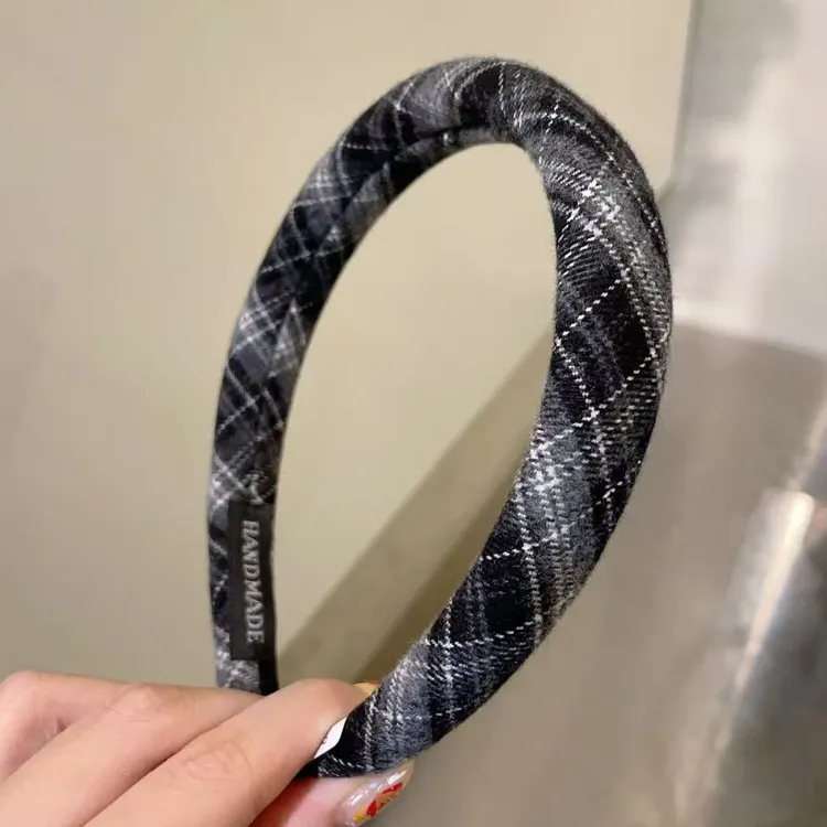 韩国东大门baket发饰秋冬新款格子高颅顶复古发箍