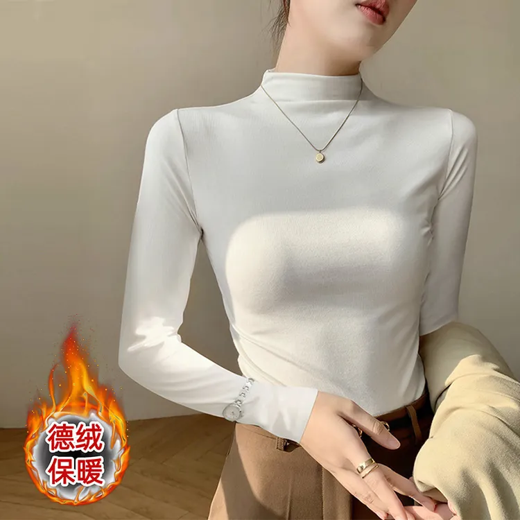 常规半高领打底衫秋冬季新款显瘦内搭保暖德绒长袖t恤女纯色百搭