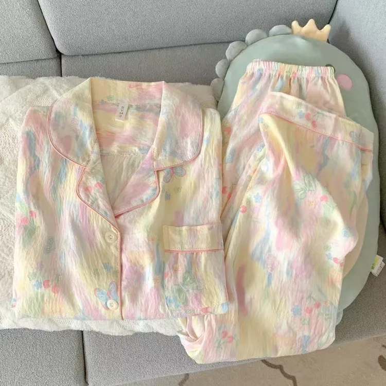 【芳芳好物】云朵绵甜美粉色蝴蝶睡衣女秋季长袖家居服