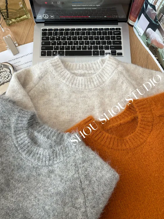 【瘦瘦】大码秋季羊毛插肩袖套头氛围感大大件百搭长袖毛衣S01950