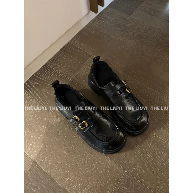 【LIUYI】厚底增高法式小金扣小皮鞋乐福鞋2881