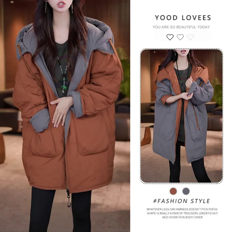 时尚加厚保暖双面穿棉衣女2025秋冬新款洋气宽松显瘦连帽棉服外套