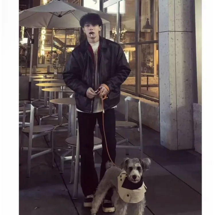 黑色红内座山雕外套男冬季加绒加厚棉服美式重磅皮夹克高级感棉服