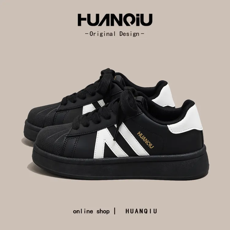 环球黑色贝壳头轻奢小白鞋女2025今年流行潮爆款学生轻便板鞋K905