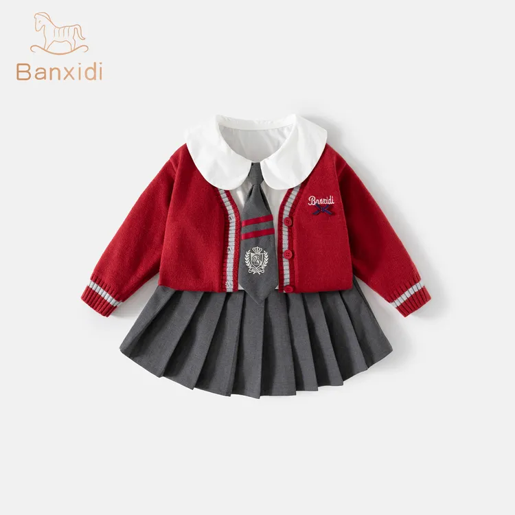 班喜迪女童学院风套装秋装新款洋气时髦宝宝公主裙儿童衣服春秋季