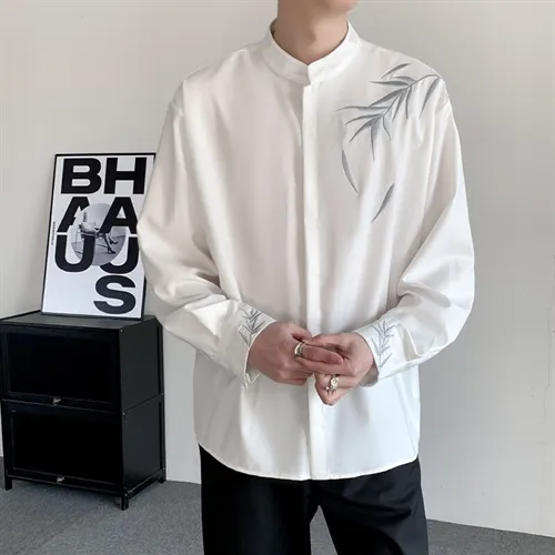 小众春装2025新中式立领宽松白色复古衬衣风上衣打底衬衫潮长袖