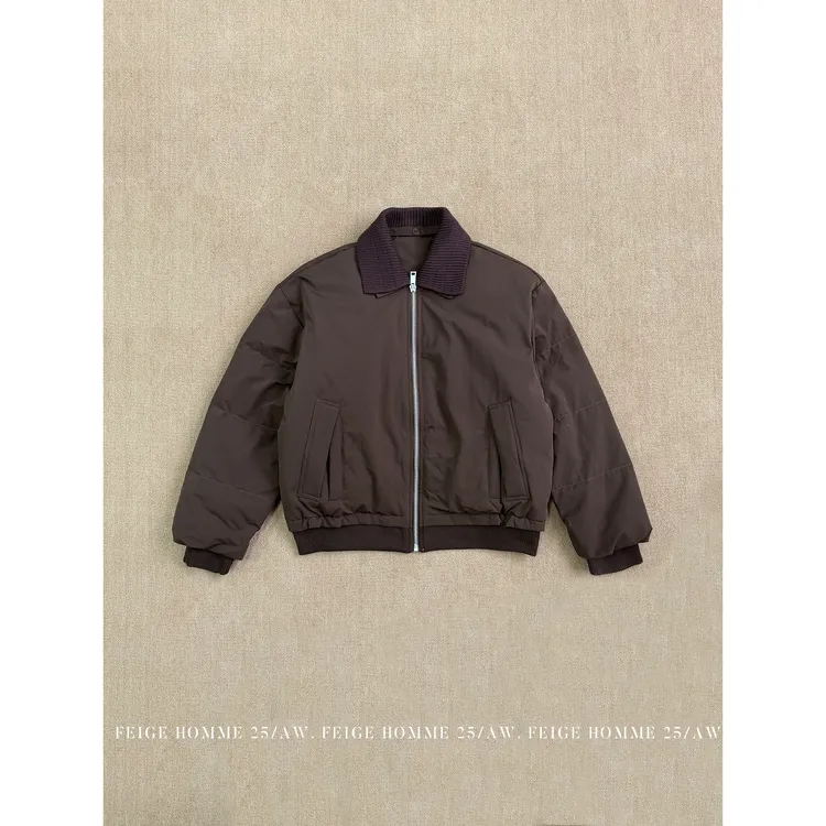 APENG冬季假两件拼接撞色白鸭绒保暖休闲抗寒翻领羽绒服外套#9506