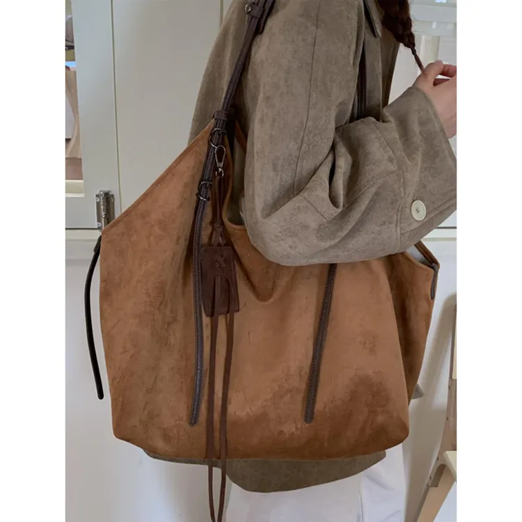 麂皮绒豹纹包包女大容量2025新款秋冬季百搭覆古单肩购物袋托特包