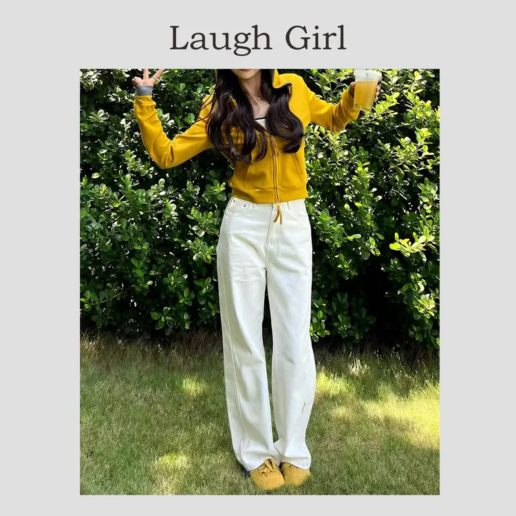 楚楚君 Laugh girl【巴黎系列】软牛水洗黄标直筒牛仔裤KL53261J