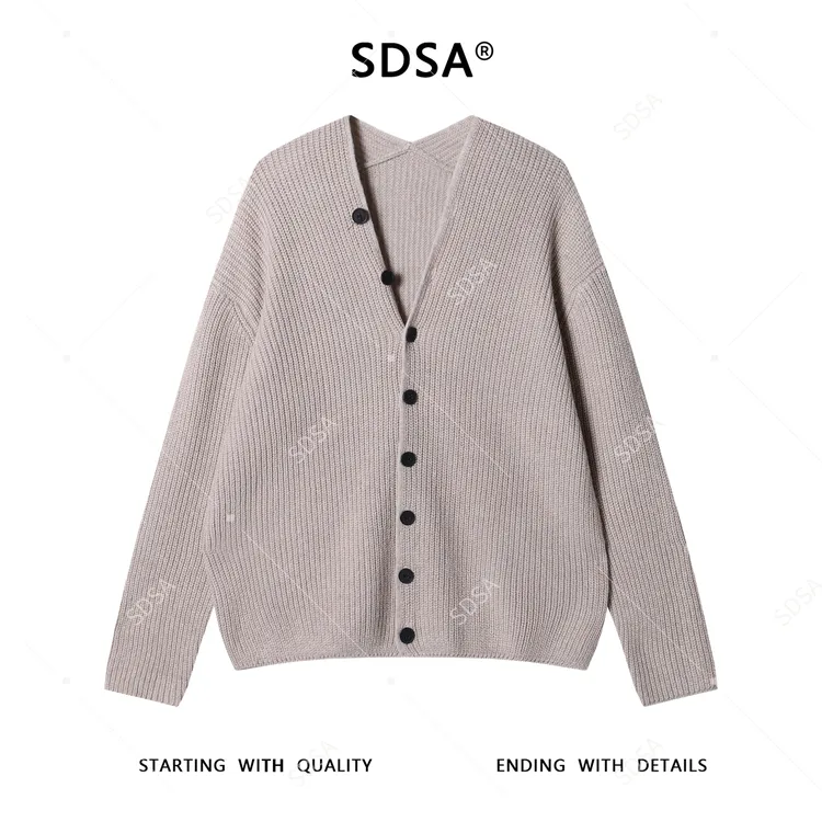 SDSA男士秋冬新款痞帅男装简约纽扣V领开衫针织衫网红款宽松毛衣