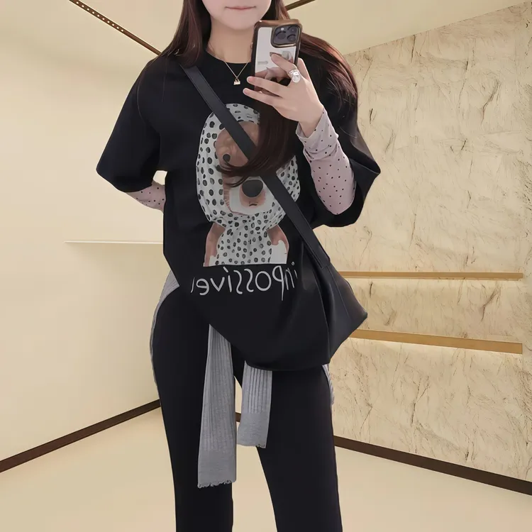 【俏皮小狗】夏季圆领假两件带帽小狗短袖大码女装T恤基础款穿搭
