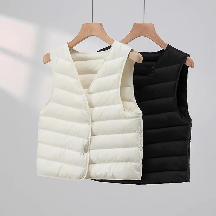 90白鹅绒羽绒马甲女轻薄V领大衣叠穿内胆秋冬泡芙内穿搭短款 背心