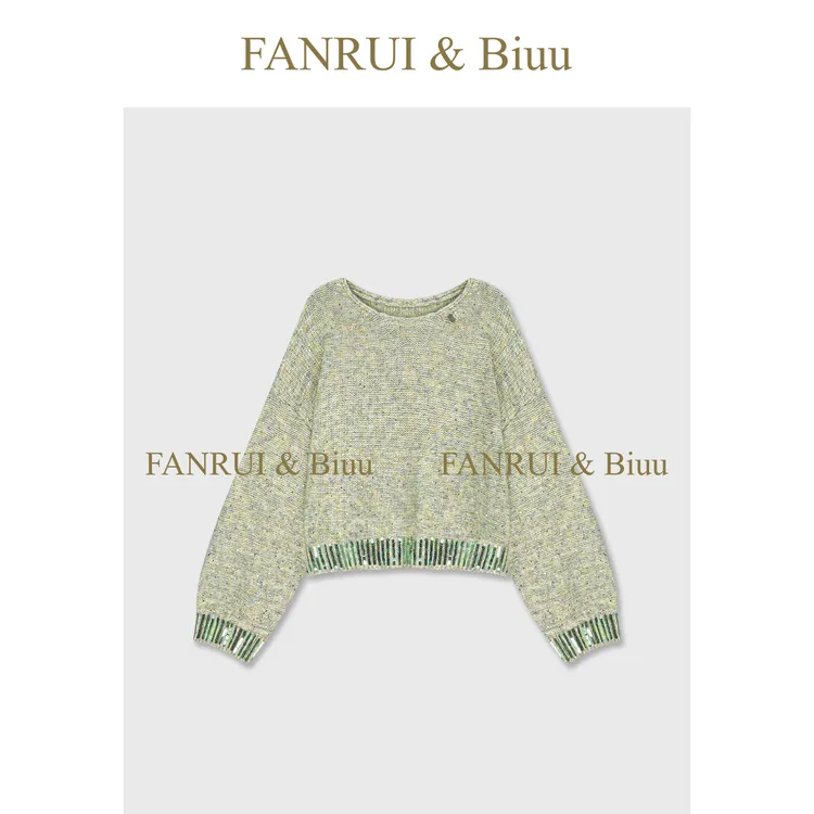 FANRUI/泛芮「笺上柔绒」羊毛亮片绘织小众设计感百搭针织衫B19454
