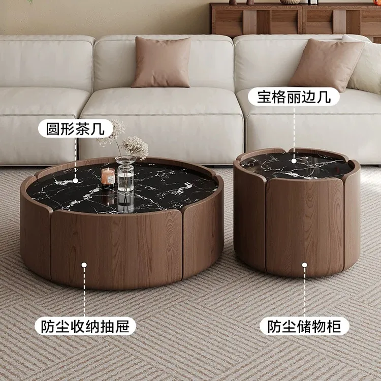 意式花瓣茶几实木现代简约组合家用客厅轻奢岩板圆形