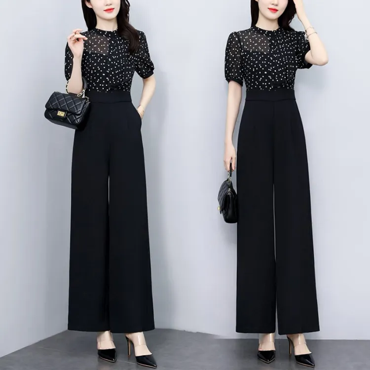 时尚气质阔腿连体裤套装女夏装2025新款修身显瘦一体式连身连衣裤