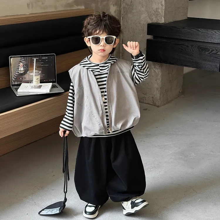 男童套装春秋季2025年款衣服儿童服装宝宝马甲痞帅潮酷童装小男孩