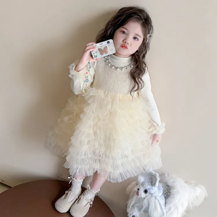 女童小香风连衣裙套装秋冬季喜暖儿童加绒公主裙洋气宝宝背心裙子