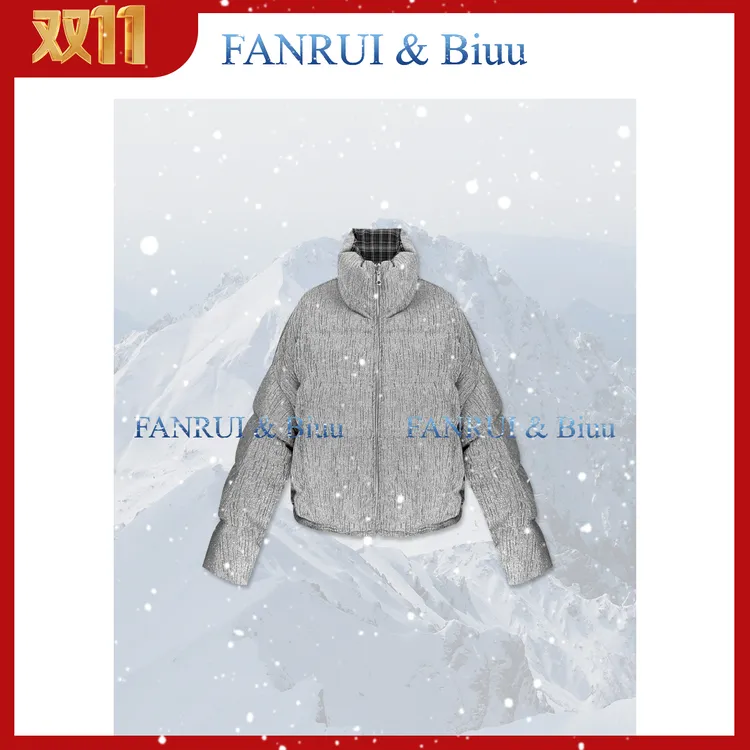 抖音双11泛芮「立格绒域」白鸭绒保暖加厚内里格纹羽绒服外套B18836