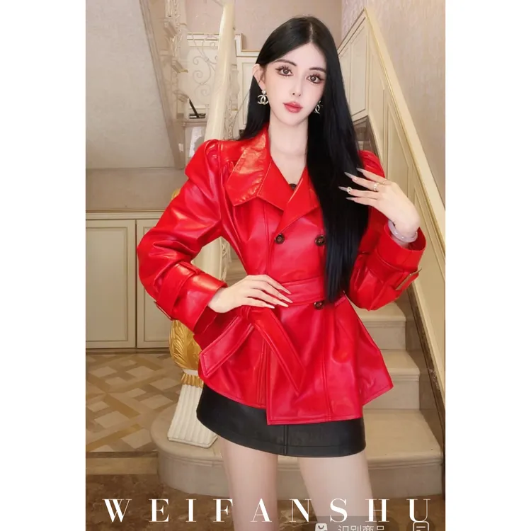 WEIFANSHU/魏凡舒【姐圈C位】秋季新款设计感时髦百搭短款羊皮外套