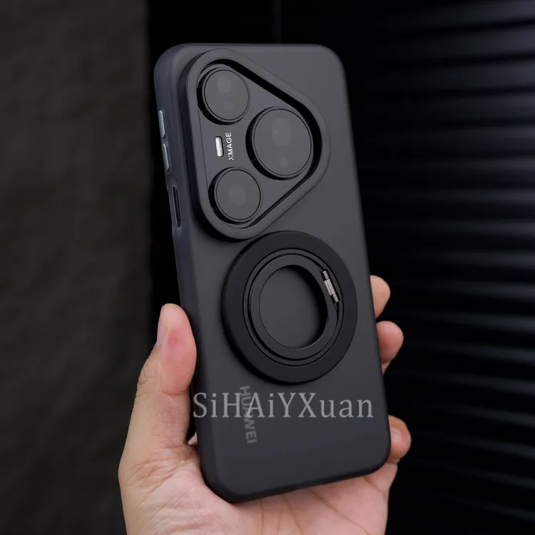 适用华为Pura80Ultra/70pro+手机壳简约防摔旋转吸附支架磨砂黑80